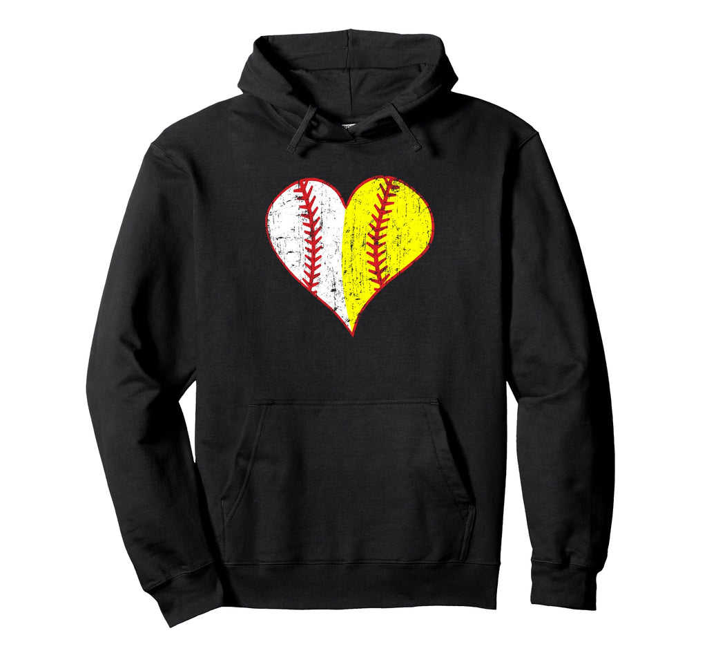 Love Baseball Fast Pitch Softball Heart Hoodie - Unique Graphic Men Women - T-Shirt, Sweatshirt, Hoodie