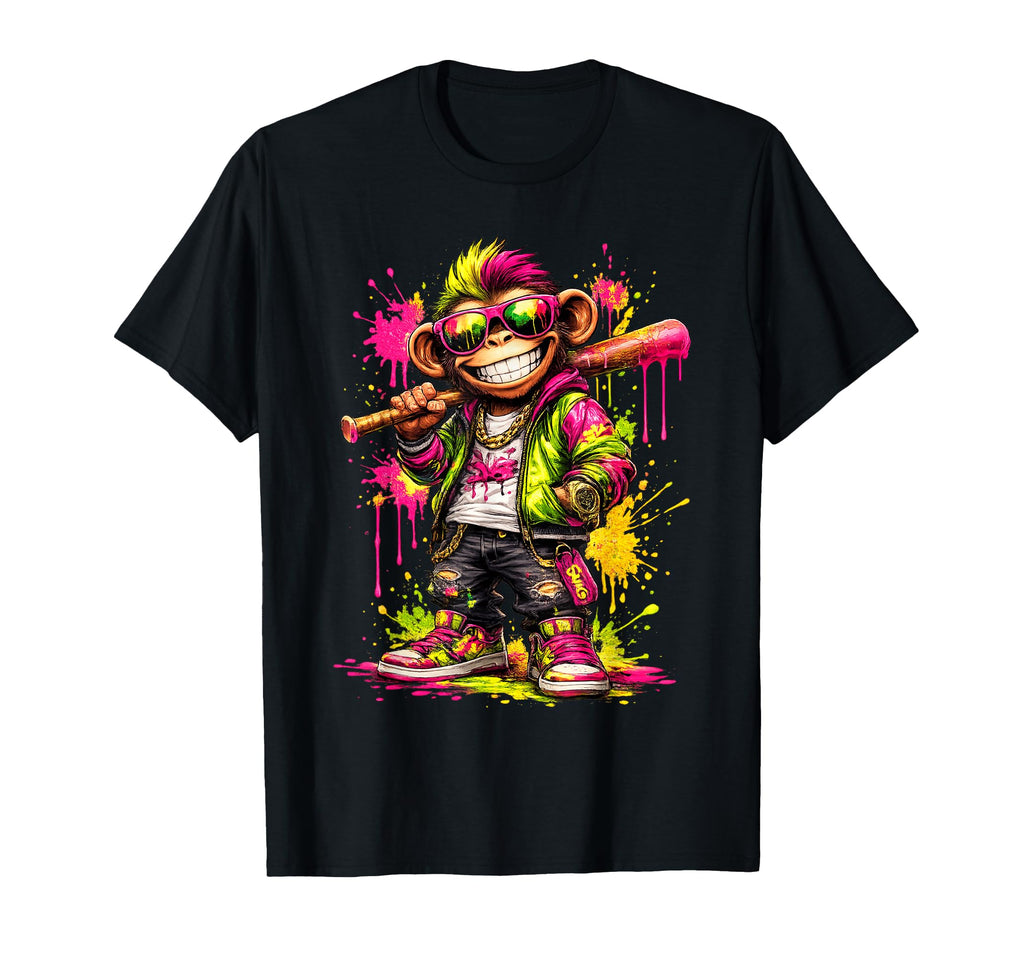 Monkey Baseball Drip Funny Animal T-Shirt - Streetwear Style for Adults - T-Shirt, Sweatshirt, Hoodie