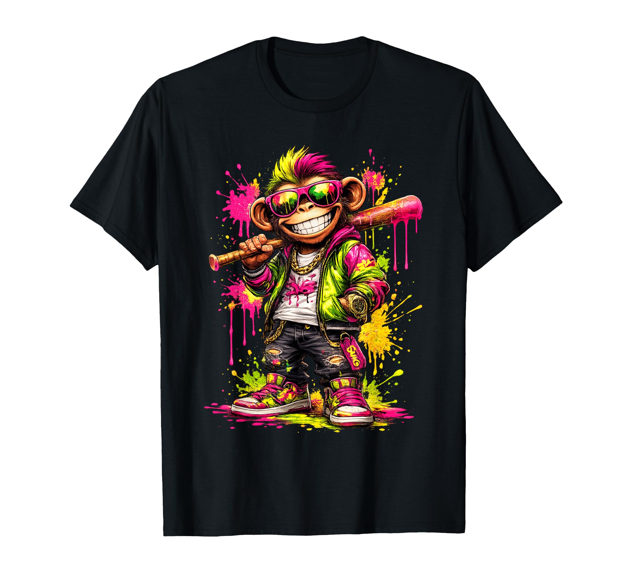 Monkey Baseball Drip Funny Animal T-Shirt - Streetwear Style for Adults - T-Shirt, Sweatshirt, Hoodie