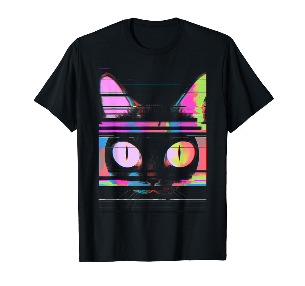 Psychedelic Trippy Glitch Cat 80S 90S T-Shirt - Novelty Apparel for Adults - T-Shirt, Sweatshirt, Hoodie