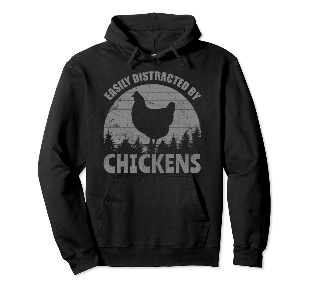 Easily Distracted Chickens Distressed Hoodie - Aesthetic Graphic Unisex - T-Shirt, Sweatshirt, Hoodie