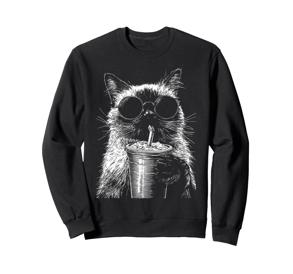 Siamese Cat Drinking Iced Coffee Sweatshirt - Fun Novelty Design Unisex - T-Shirt, Sweatshirt, Hoodie