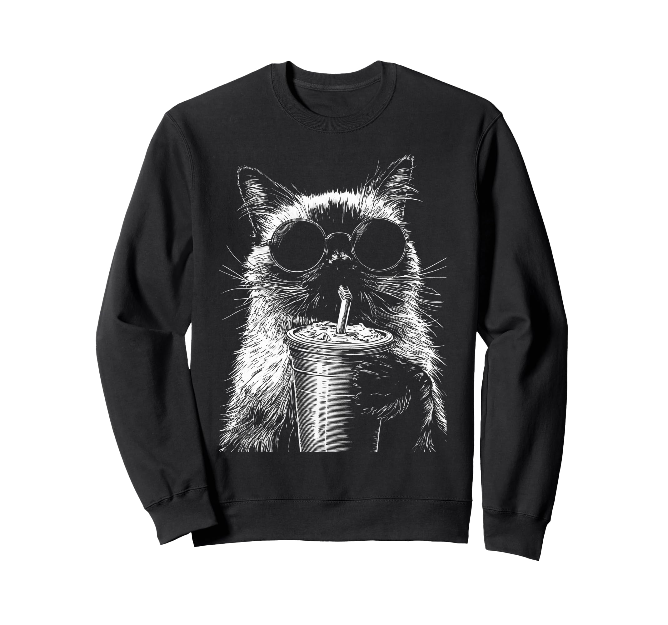 Siamese Cat Drinking Iced Coffee Sweatshirt - Fun Novelty Design Unisex - T-Shirt, Sweatshirt, Hoodie