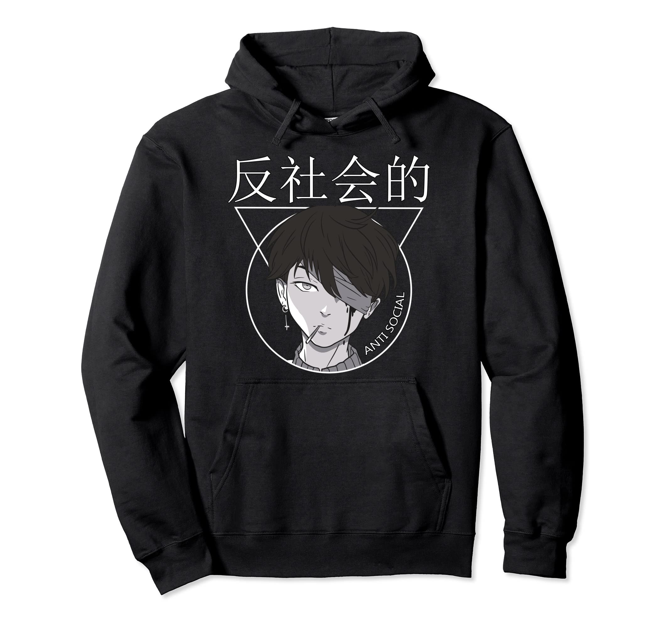 Japan E Sad Grunge Anime Kanji Anti Social Hoodie - Graphic Print Men Women - T-Shirt, Sweatshirt, Hoodie