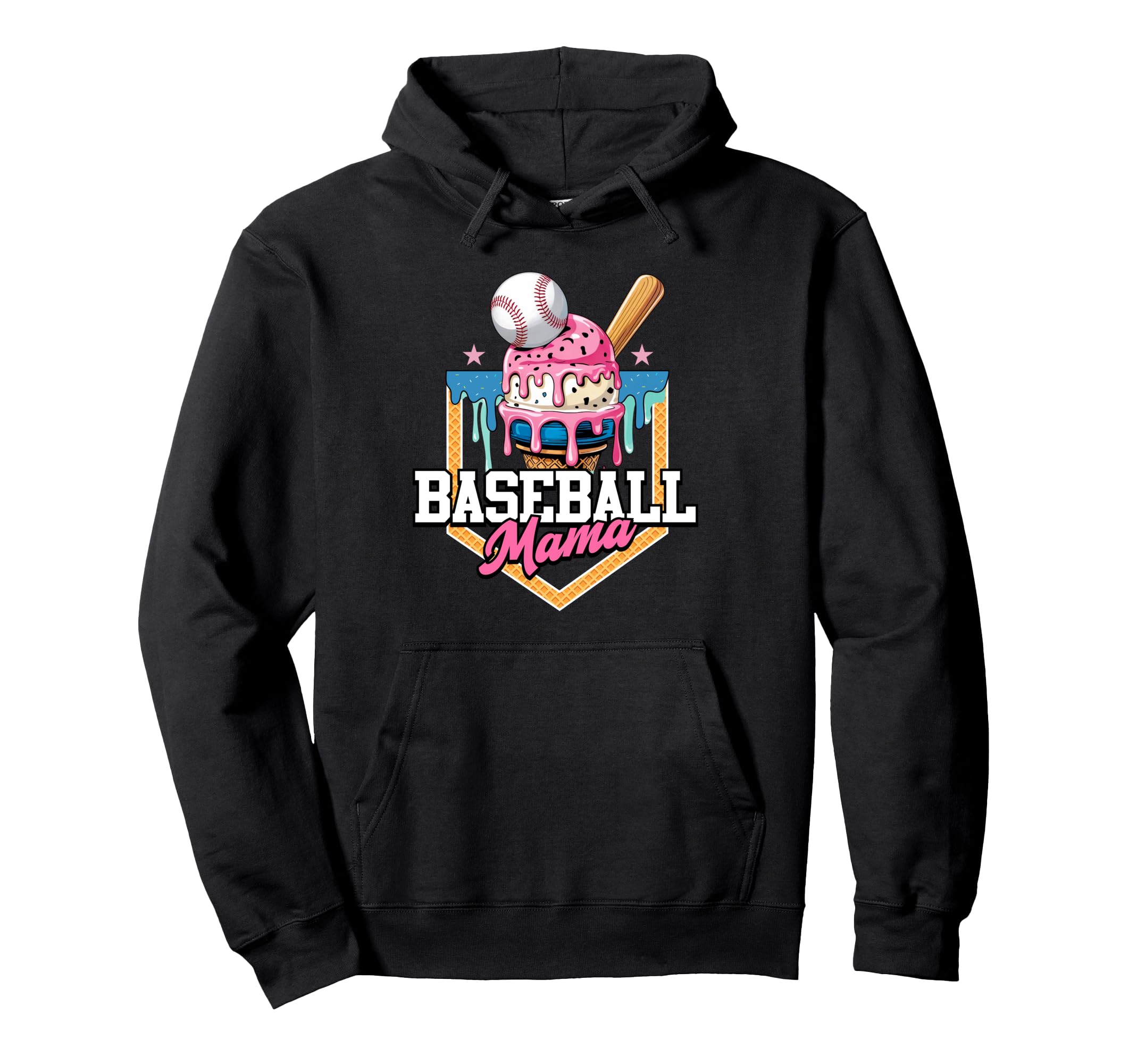 Baseball Mama Ice Cream Drip Home Plate Hoodie - Trendy Graphic for Adults - T-Shirt, Sweatshirt, Hoodie