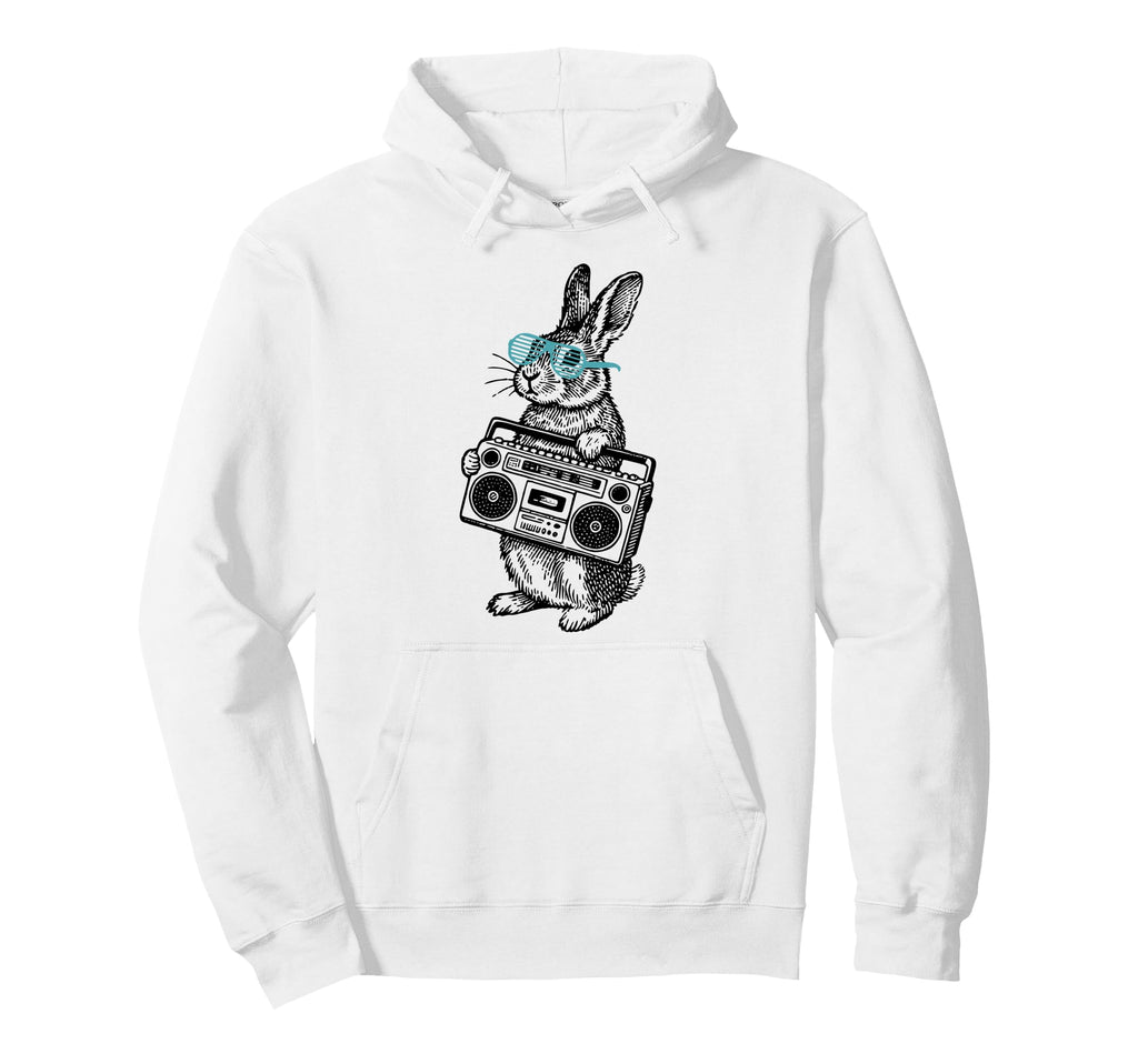 Rabbit 80S Music Player Easter Sunday Hoodie - Fun Novelty Design Men Women - T-Shirt, Sweatshirt, Hoodie