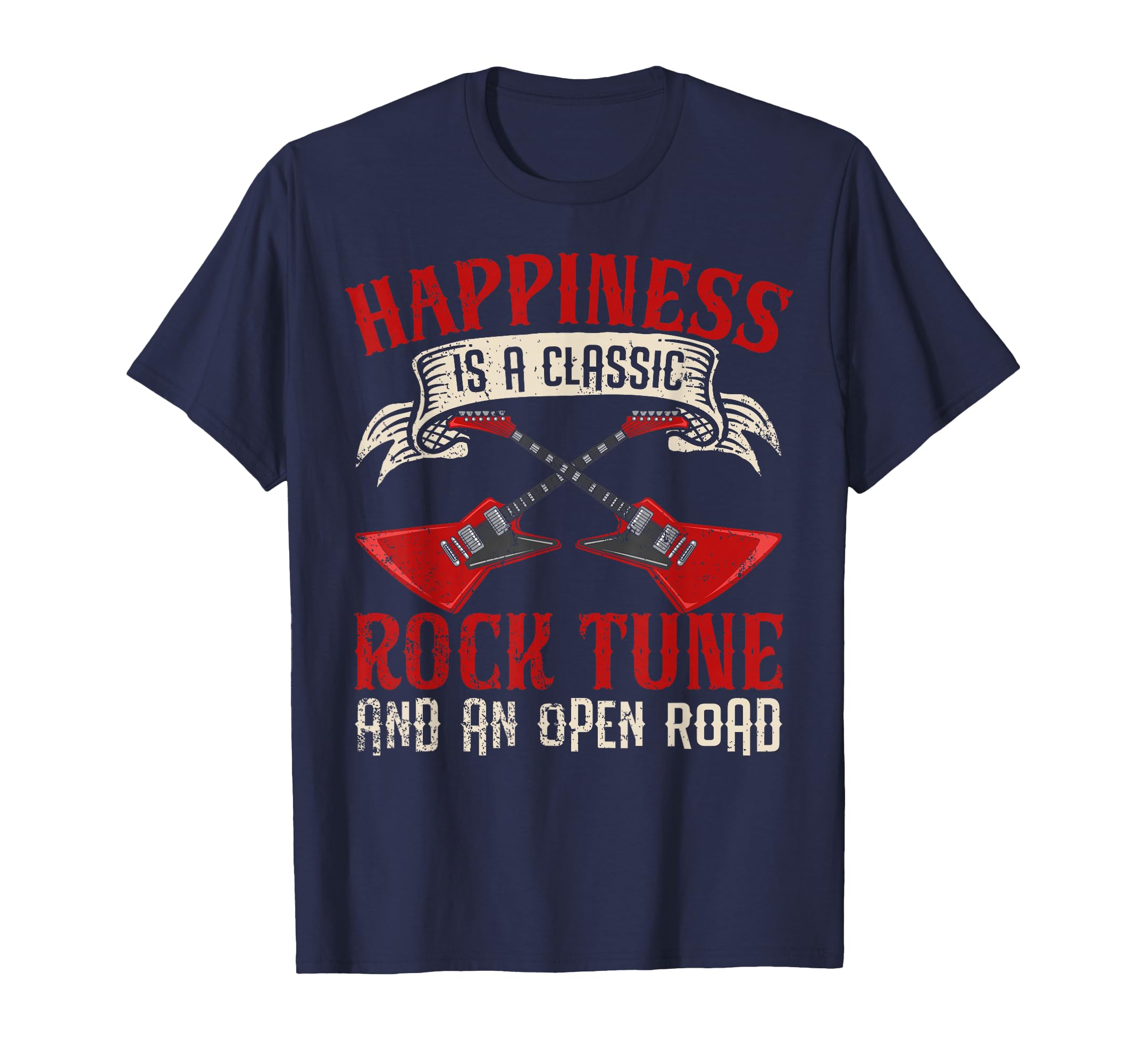 Happiness Is Rock Tune And Open Road T-Shirt - Trendy Graphic for Adults - T-Shirt, Sweatshirt, Hoodie
