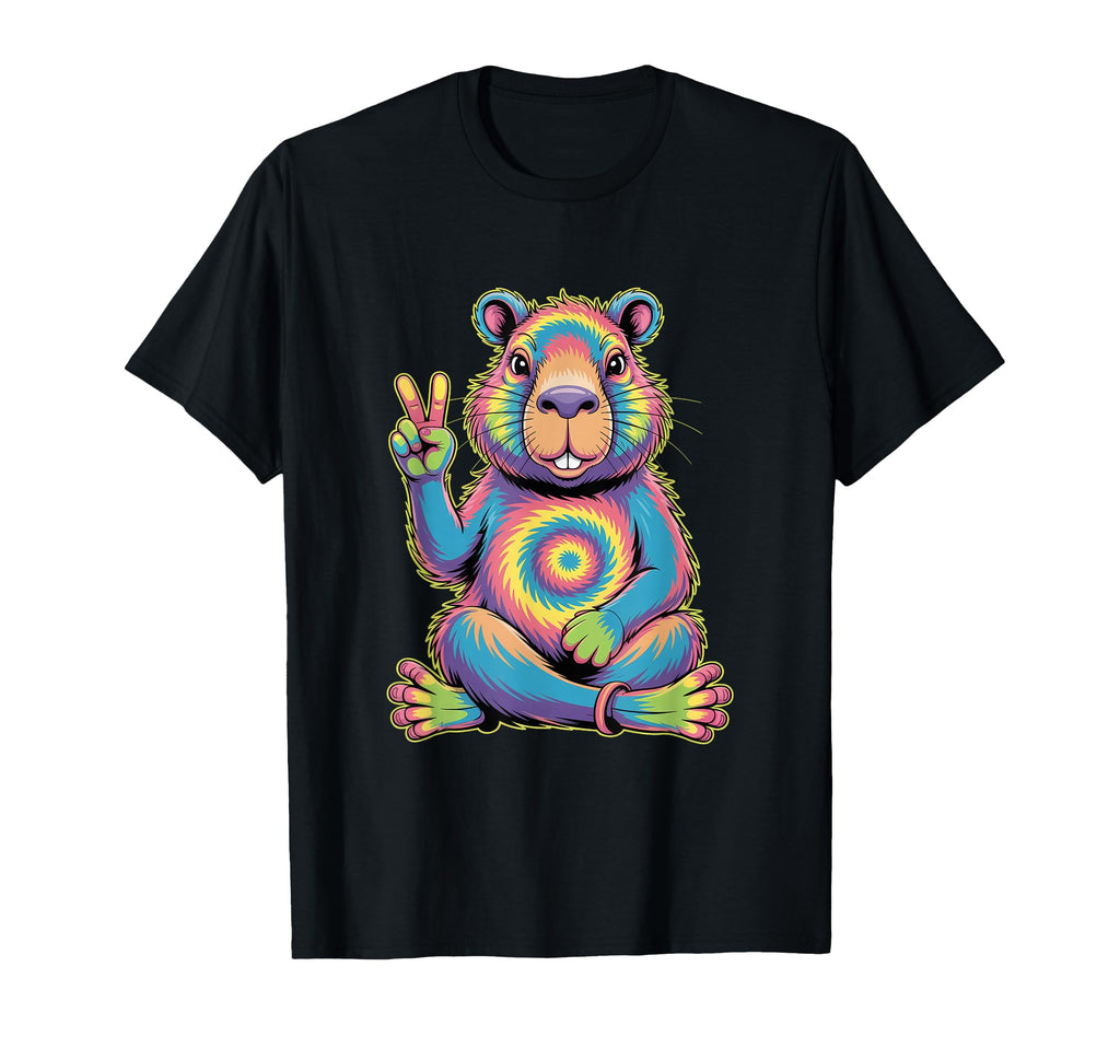 Psychedelic Capybara Peace Sign Tie Dye T-Shirt - Streetwear Style Unisex - T-Shirt, Sweatshirt, Hoodie