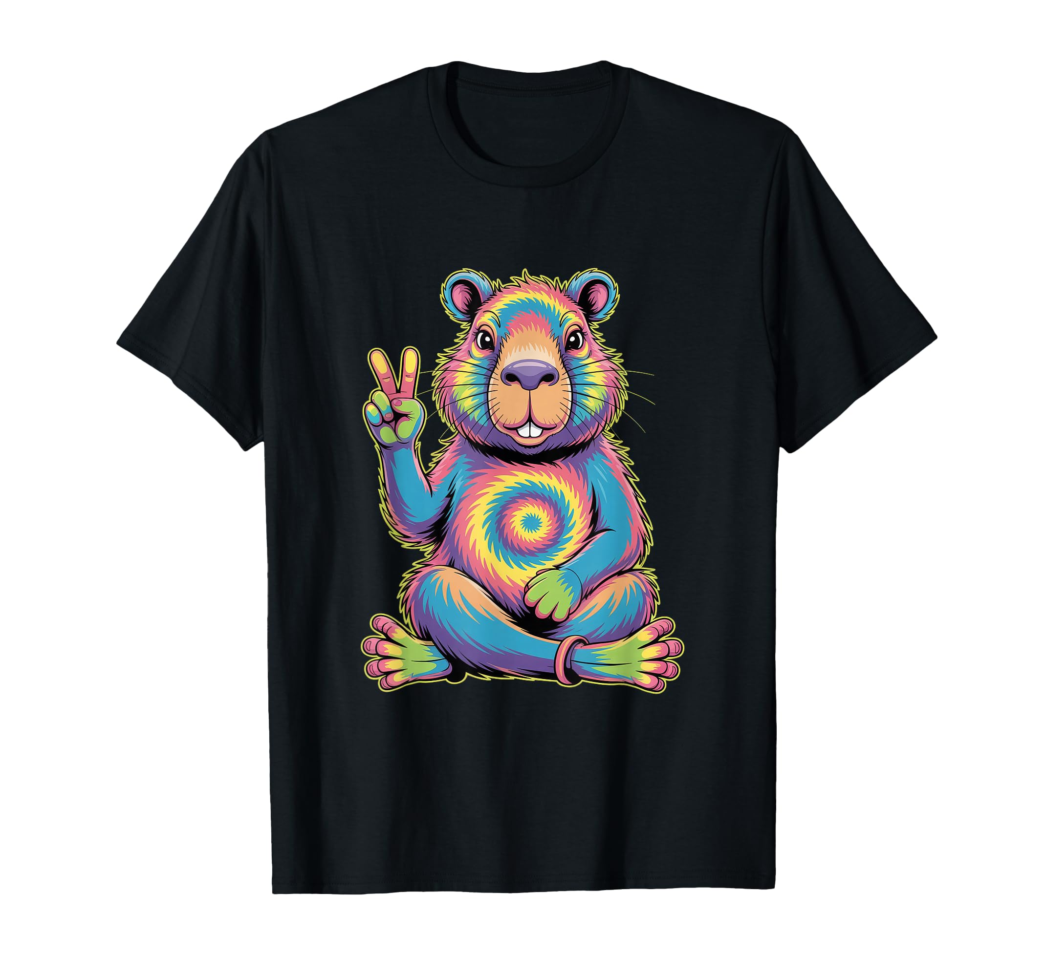 Psychedelic Capybara Peace Sign Tie Dye T-Shirt - Streetwear Style Unisex - T-Shirt, Sweatshirt, Hoodie
