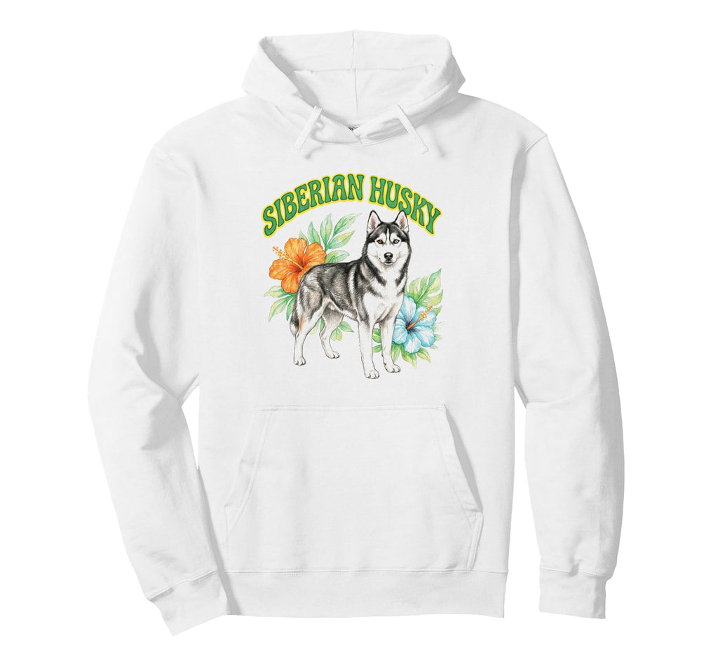 Husky Groovy Floral Watercolor Boho Hoodie - Streetwear Style Unisex - T-Shirt, Sweatshirt, Hoodie