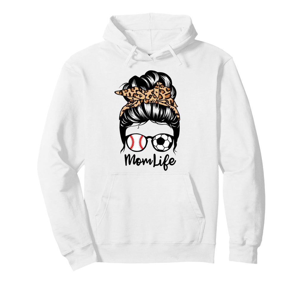 Mom Life Messy Bun Hair Funny Soccer Hoodie - Novelty Apparel for Adults - T-Shirt, Sweatshirt, Hoodie