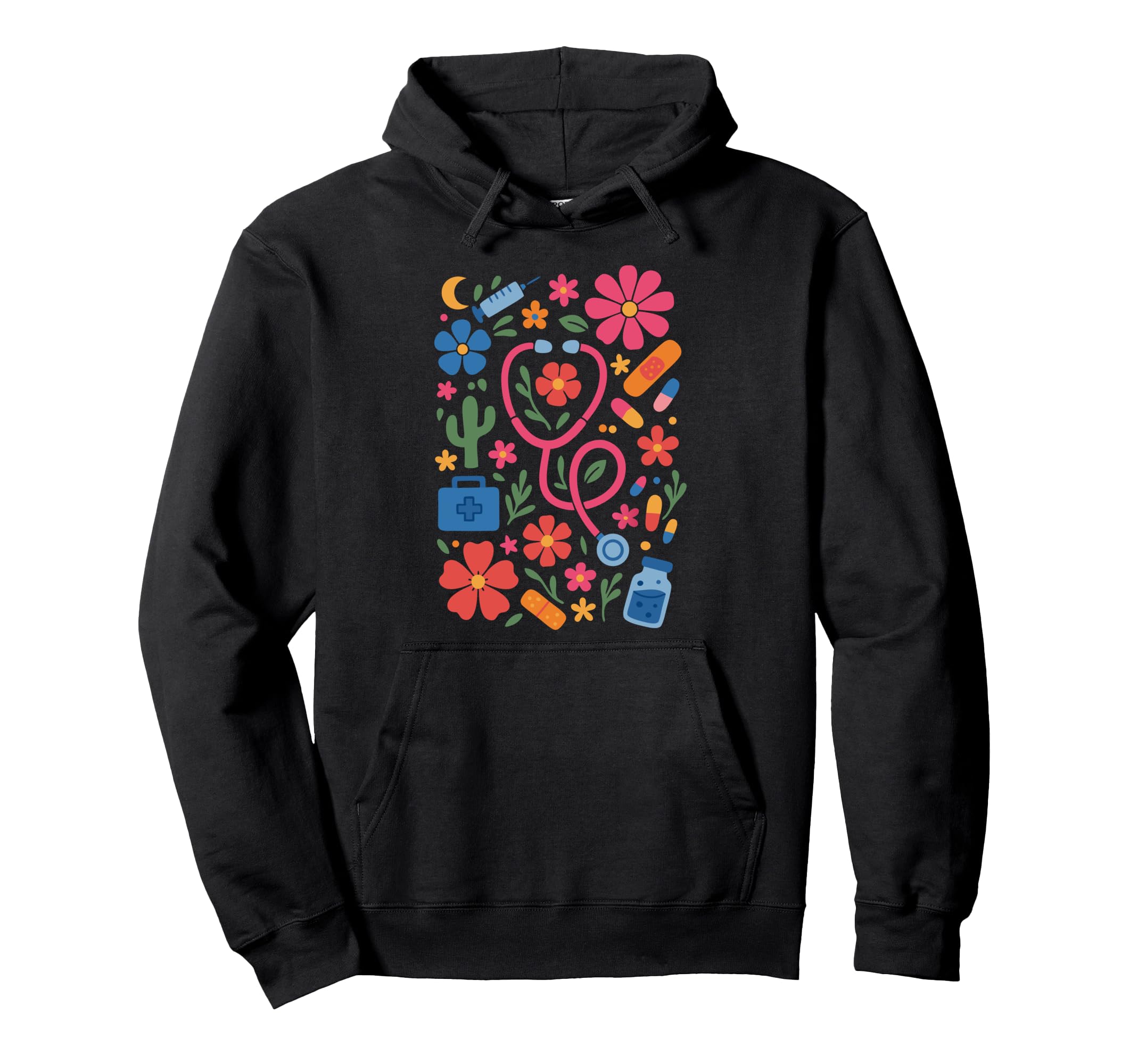 Boho Floral Nurse Doctor Stethoscope Rn Hoodie - Novelty Apparel Men Women - T-Shirt, Sweatshirt, Hoodie