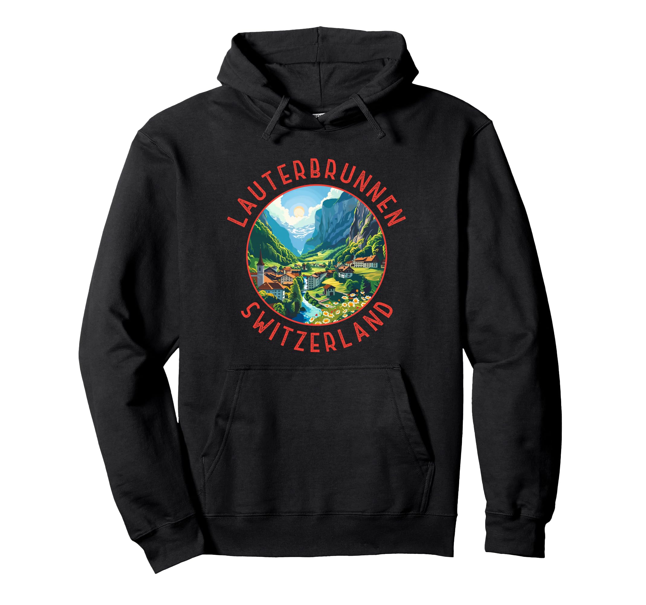 Lauterbrunnen Switzerland Distressed Hoodie - Graphic Print for Adults - T-Shirt, Sweatshirt, Hoodie