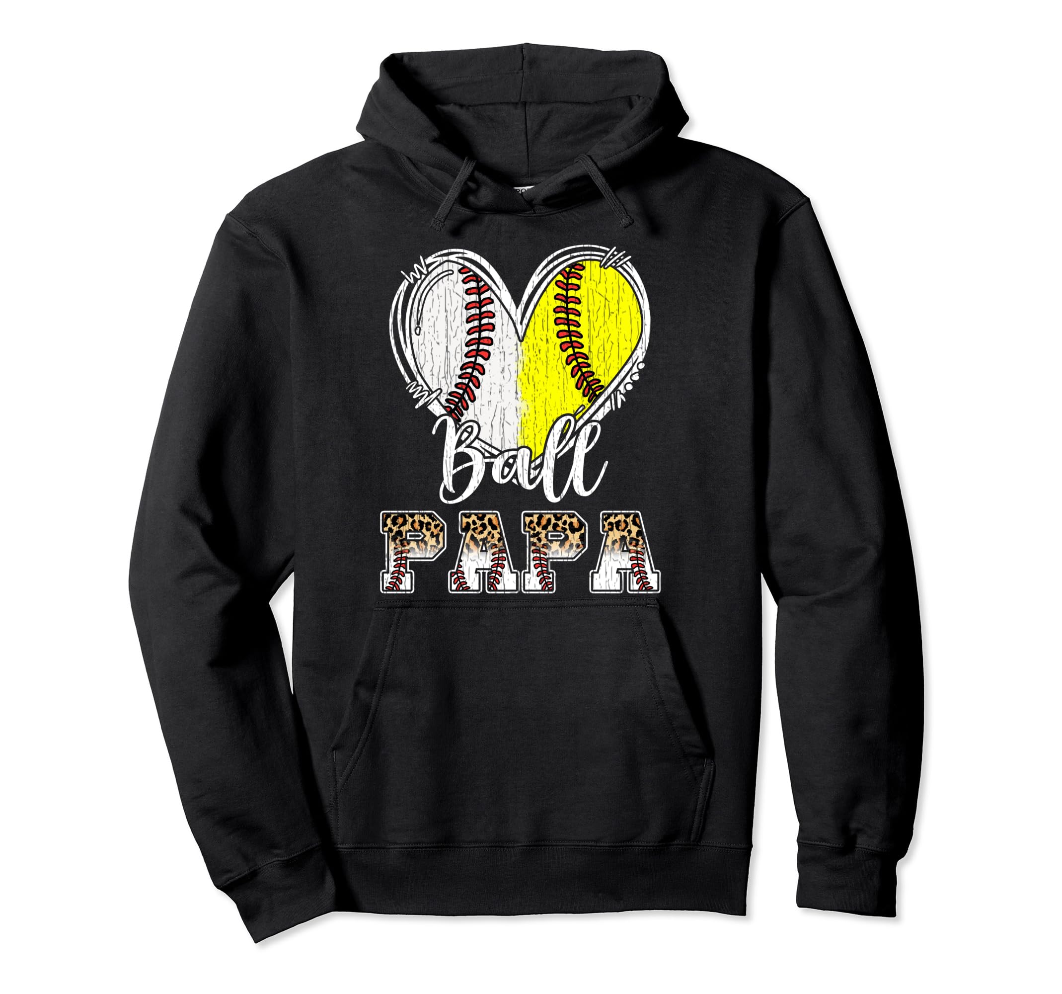 Ball Papa Heart Baseball Softball Papa Hoodie - Aesthetic Graphic Men Women - T-Shirt, Sweatshirt, Hoodie