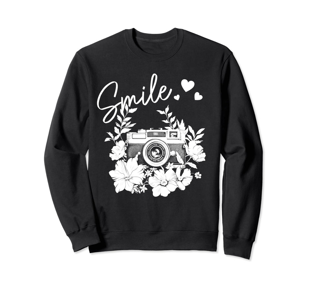 Photographer Smile Camera Flowers Sweatshirt - Trendy Graphic for Adults - T-Shirt, Sweatshirt, Hoodie