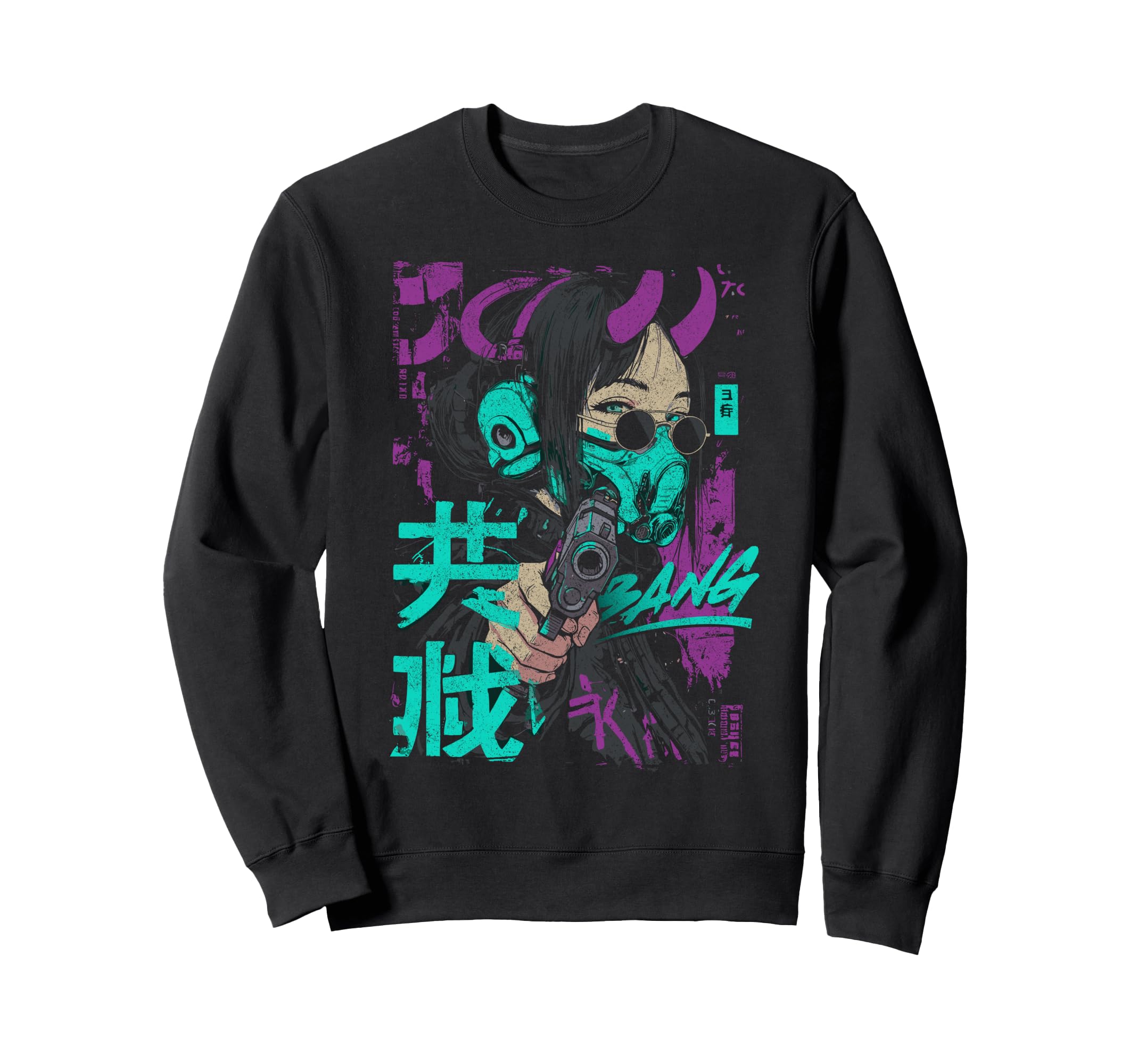 Japanese Streetwear Gothic Gun Bang Sweatshirt - Graphic Print Unisex - T-Shirt, Sweatshirt, Hoodie