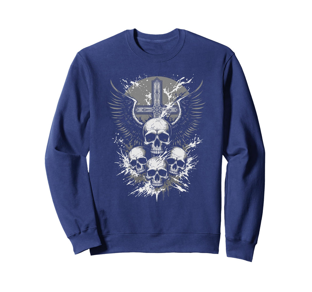 Gothic Skull Cross Art Wings Grunge Sweatshirt - Unique Graphic for Adults - T-Shirt, Sweatshirt, Hoodie