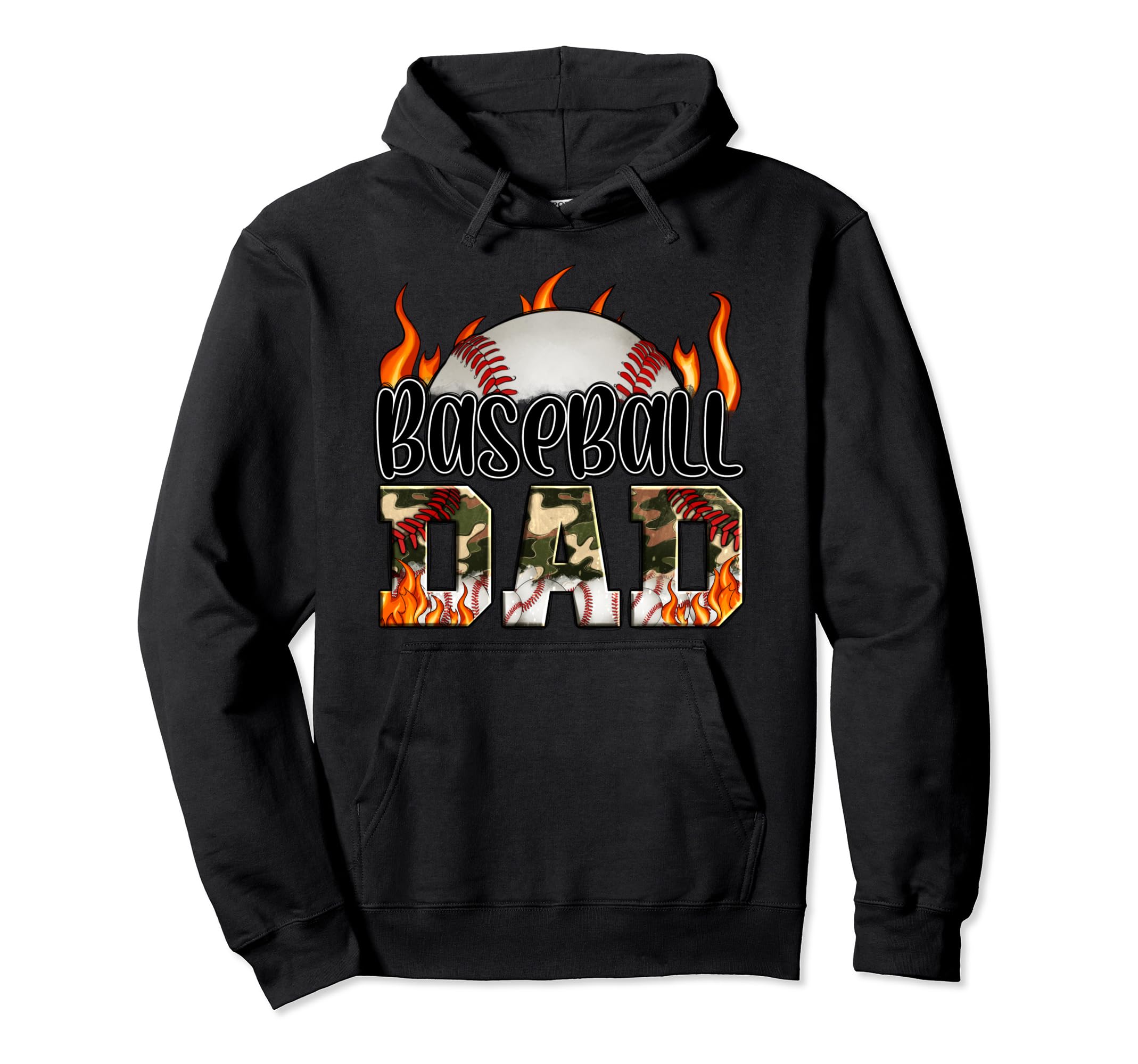 Baseball Dad Camo Fire Baseball Fan Hoodie - Streetwear Style Unisex - T-Shirt, Sweatshirt, Hoodie