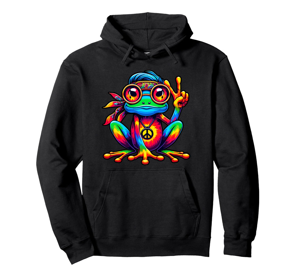Tie Dye Hippie Frog Peace Sign 70S Party Hoodie - Trendy Graphic Unisex - T-Shirt, Sweatshirt, Hoodie