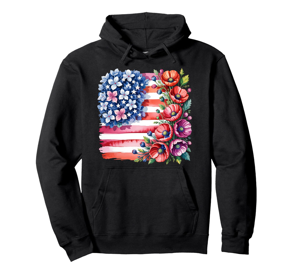 Flower Usa Flag Boho 4Th July American Hoodie - Custom Art Print Unisex - T-Shirt, Sweatshirt, Hoodie