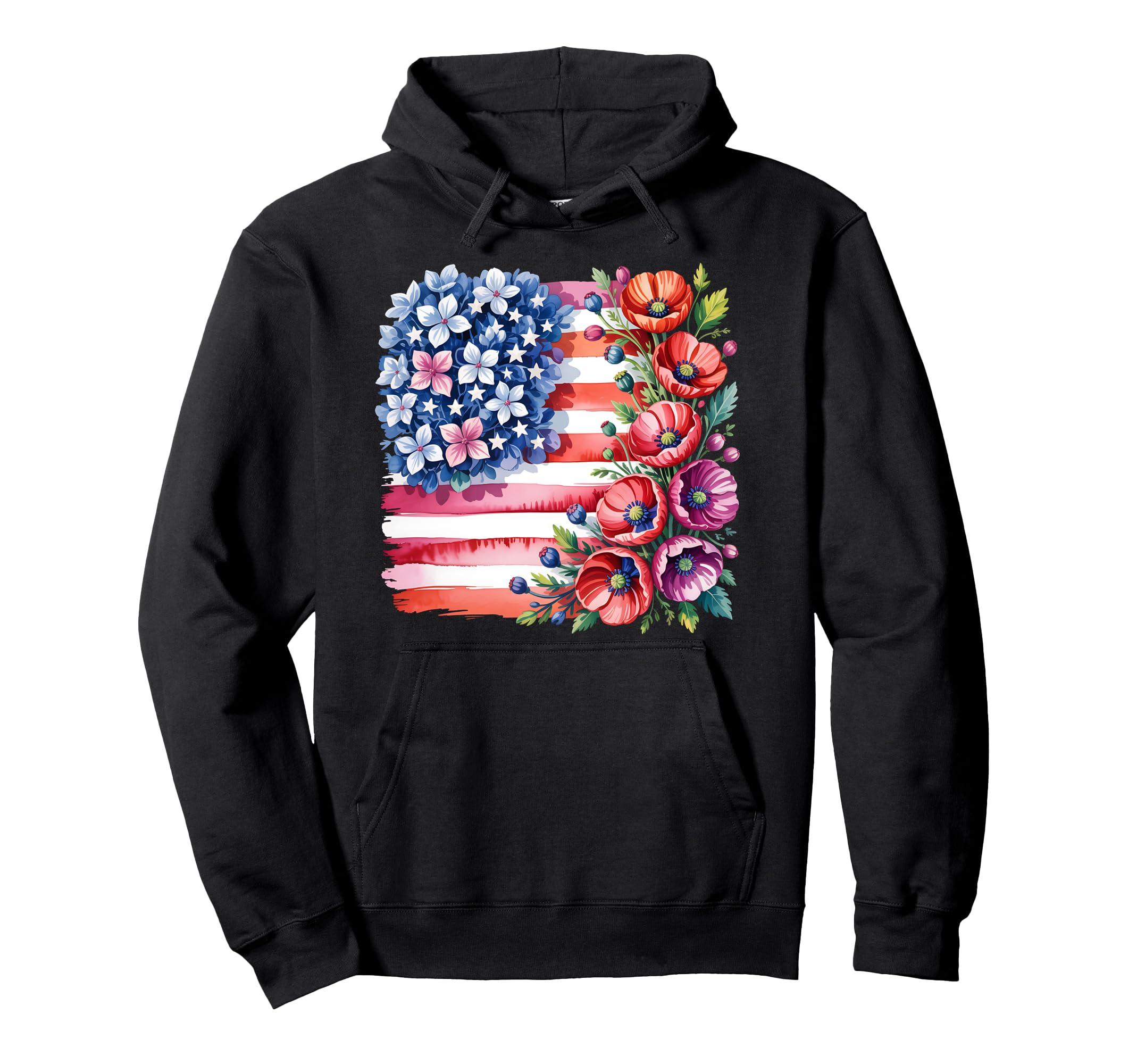 Flower Usa Flag Boho 4Th July American Hoodie - Custom Art Print Unisex - T-Shirt, Sweatshirt, Hoodie
