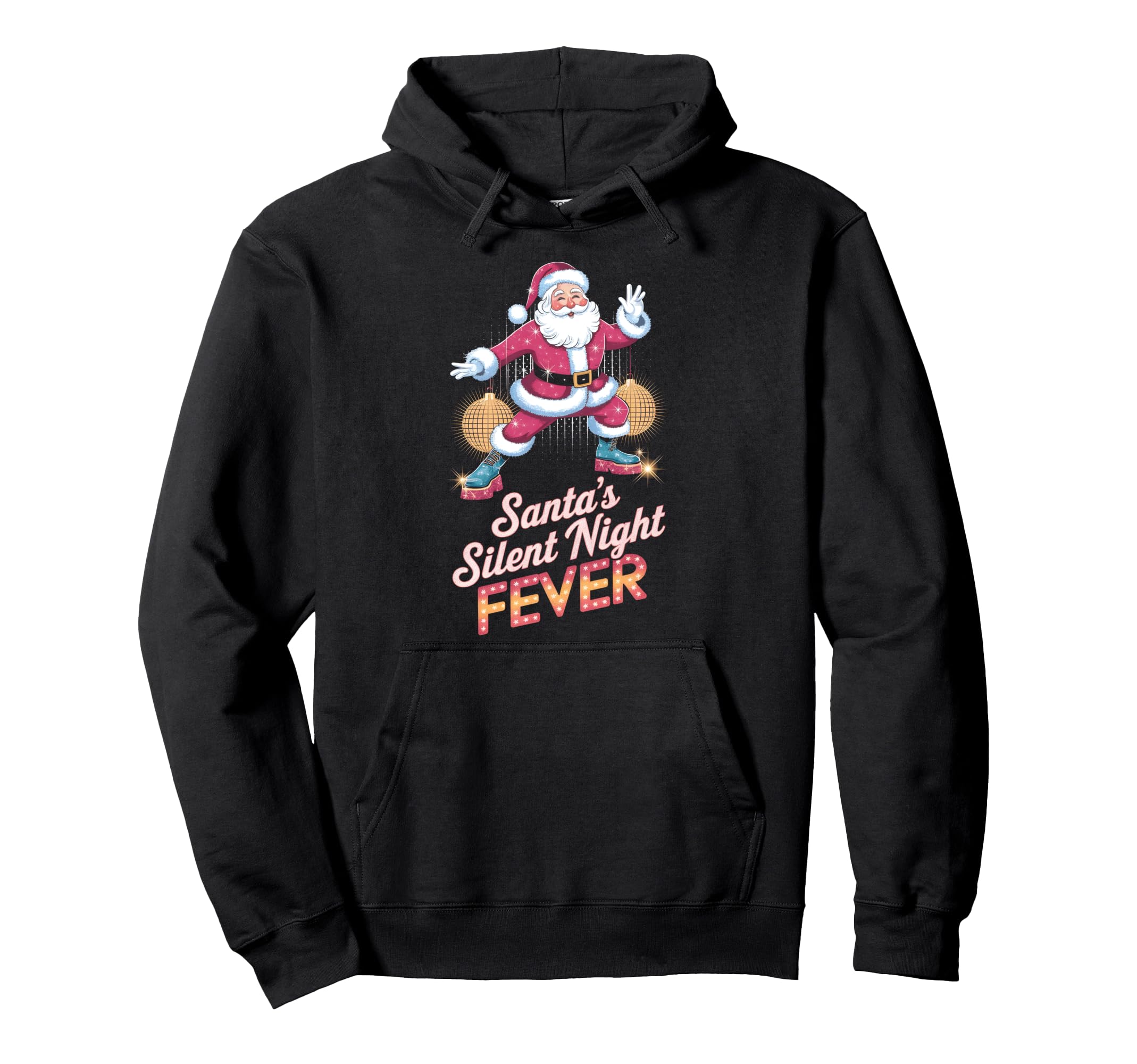 Santas Silent Night Fever Disco Funky Hoodie - Aesthetic Graphic Unisex - T-Shirt, Sweatshirt, Hoodie
