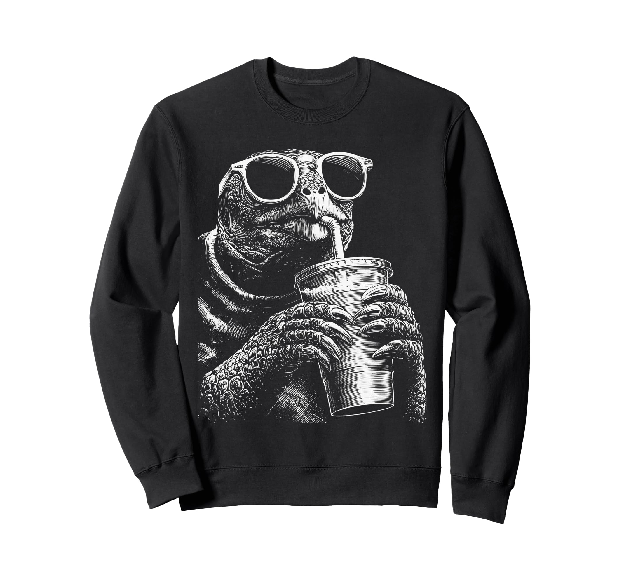 Turtle Drinking Iced Coffee Funny Sweatshirt - Custom Art Print for Adults - T-Shirt, Sweatshirt, Hoodie