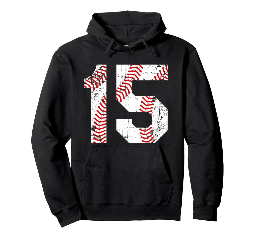 Baseball 15 Jersey Number Hoodie - Unique Graphic for Adults - T-Shirt, Sweatshirt, Hoodie