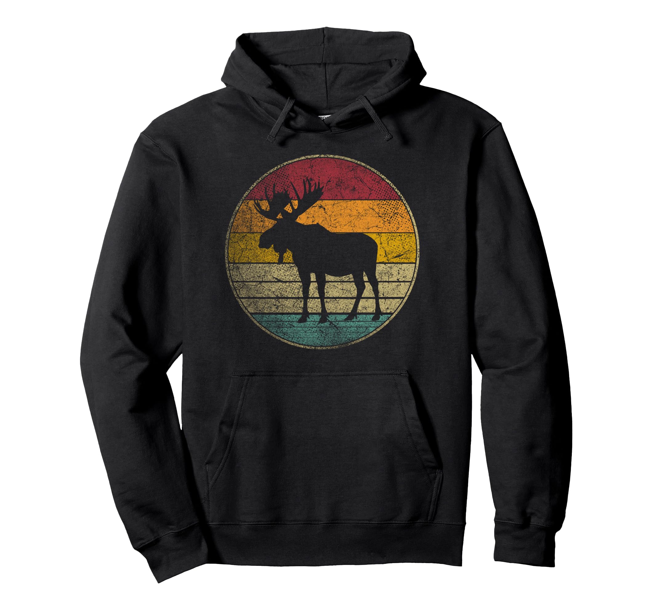 Moose Distressed Silhouette 60S 70S Hoodie - Minimalist Print for Adults - T-Shirt, Sweatshirt, Hoodie