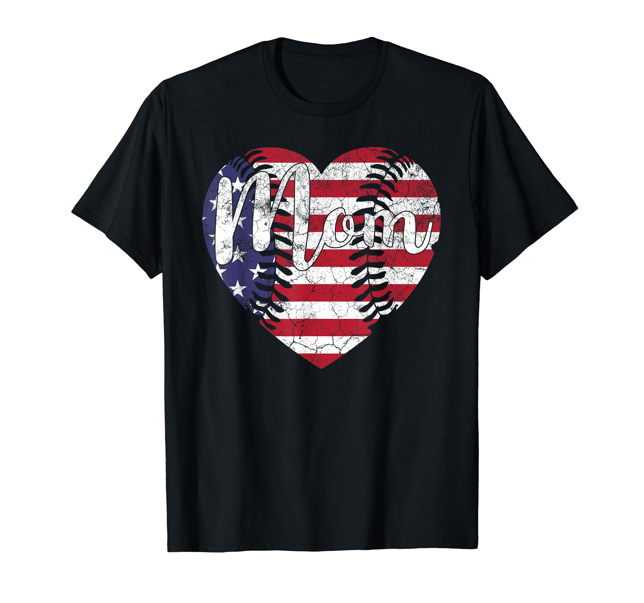 Baseball Heart Usa American Flag Mom T-Shirt - Novelty Apparel Men Women - T-Shirt, Sweatshirt, Hoodie