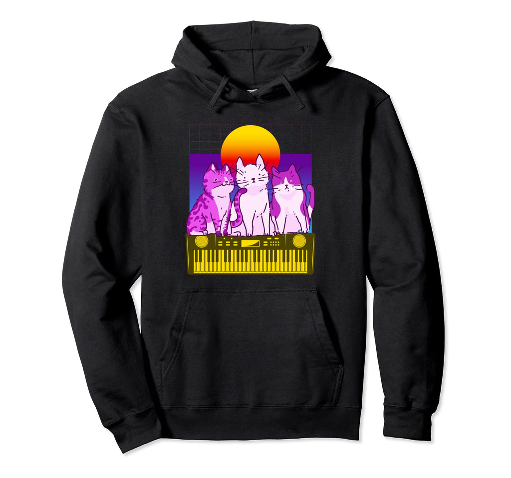 Synthesizer Cat Synth Vaporwave Keyboard Hoodie - Fun Novelty Design Unisex - T-Shirt, Sweatshirt, Hoodie