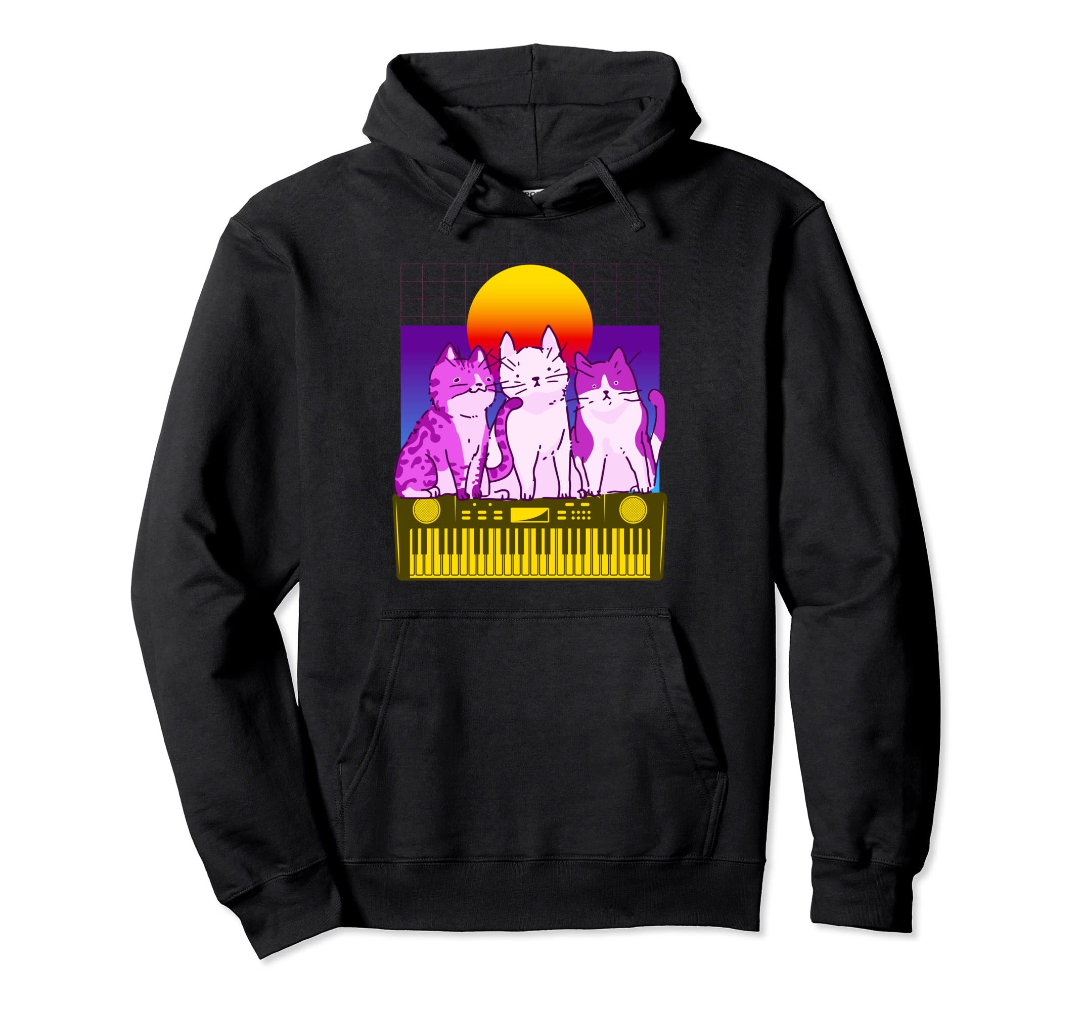 Synthesizer Cat Synth Vaporwave Keyboard Hoodie - Fun Novelty Design Unisex - T-Shirt, Sweatshirt, Hoodie