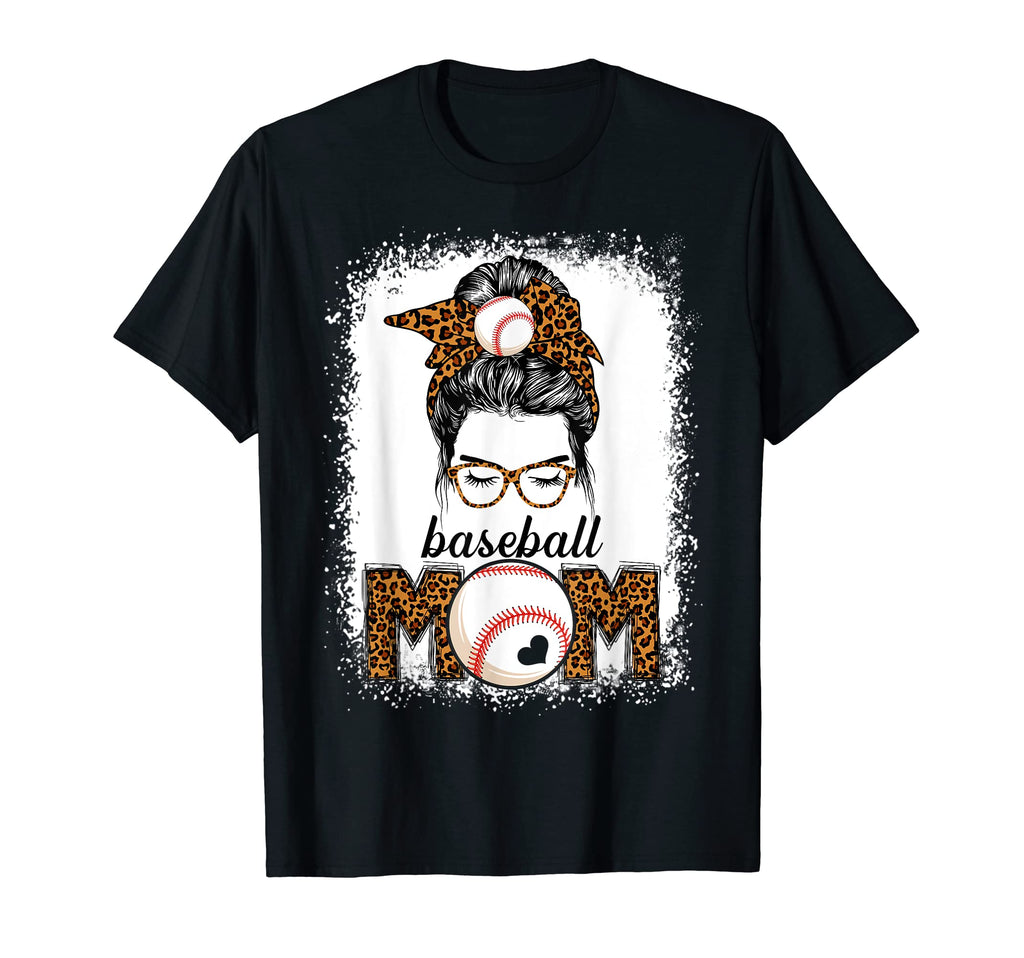 Baseball Mom Messy Bun Leopard Mothers T-Shirt - Graphic Print for Adults - T-Shirt, Sweatshirt, Hoodie