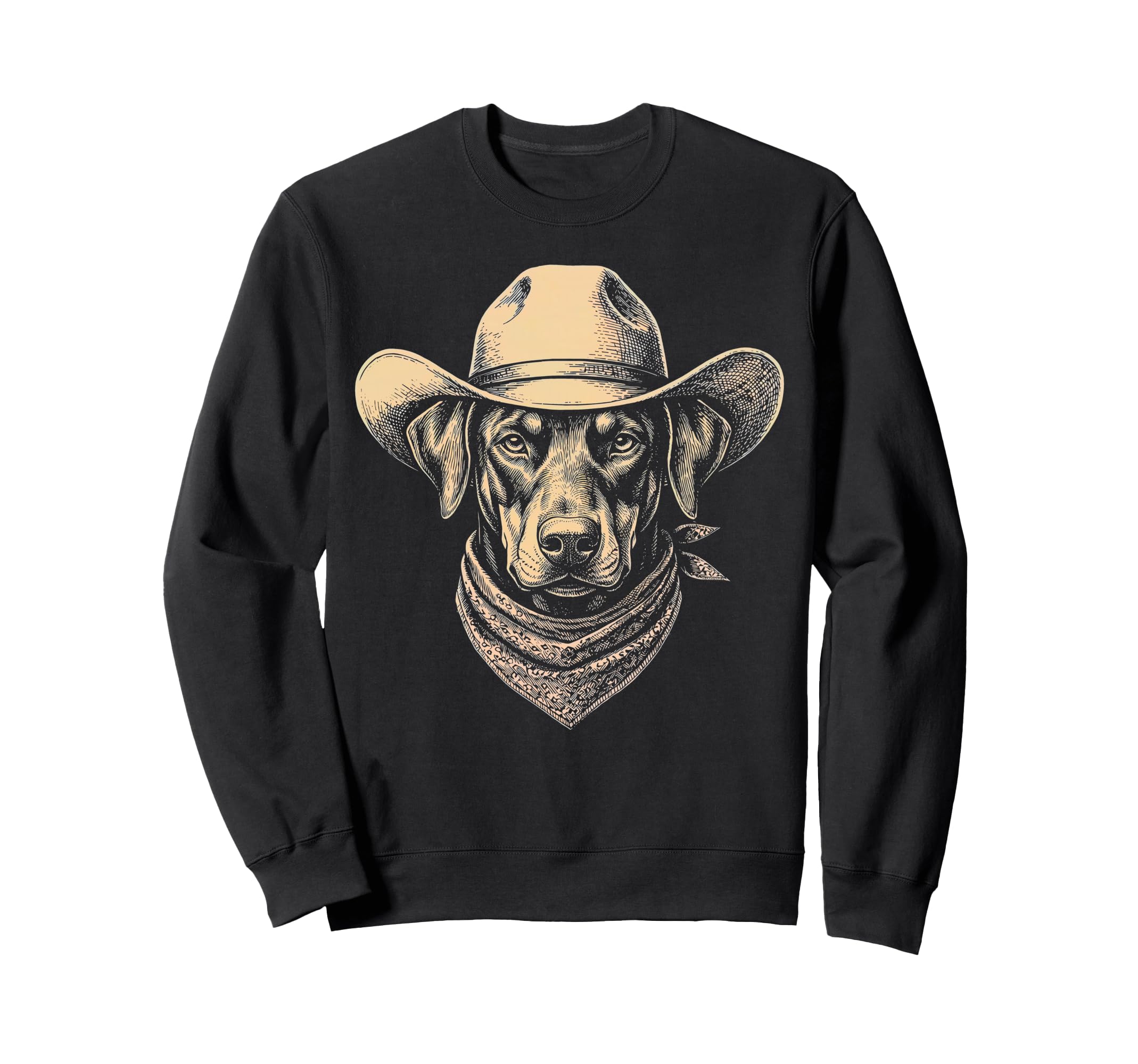 Doberman Dog Cowboy Hat Bandana Sweatshirt - Streetwear Style for Adults - T-Shirt, Sweatshirt, Hoodie