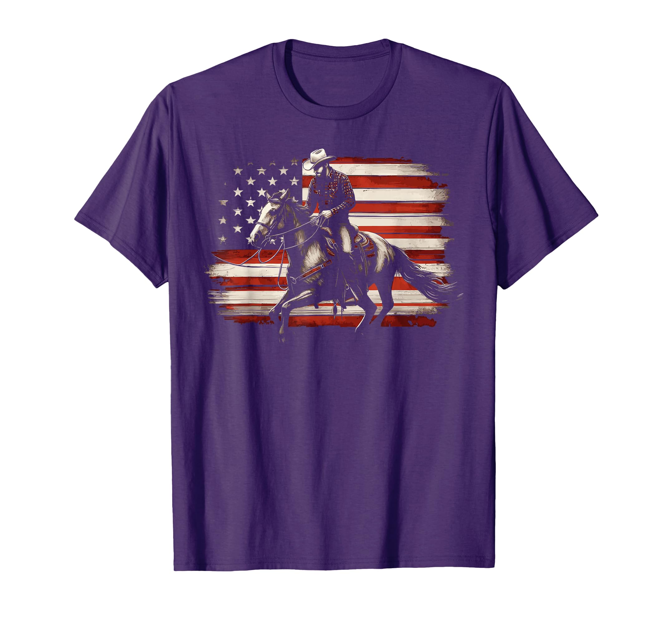 Western Cowboy 4Th July Usa Flag T-Shirt - Casual Everyday Wear Men Women - T-Shirt, Sweatshirt, Hoodie