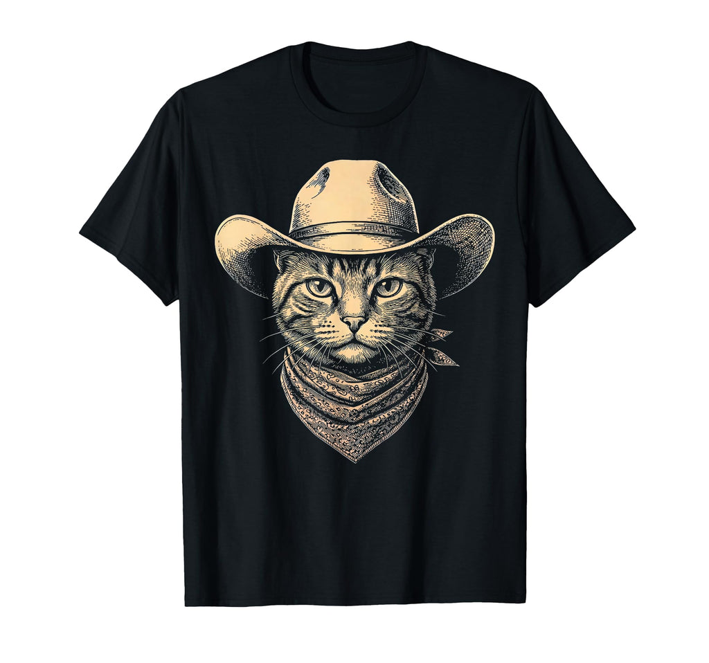 Cat Cowboy Hat Bandana Western T-Shirt - Graphic Print for Adults - T-Shirt, Sweatshirt, Hoodie