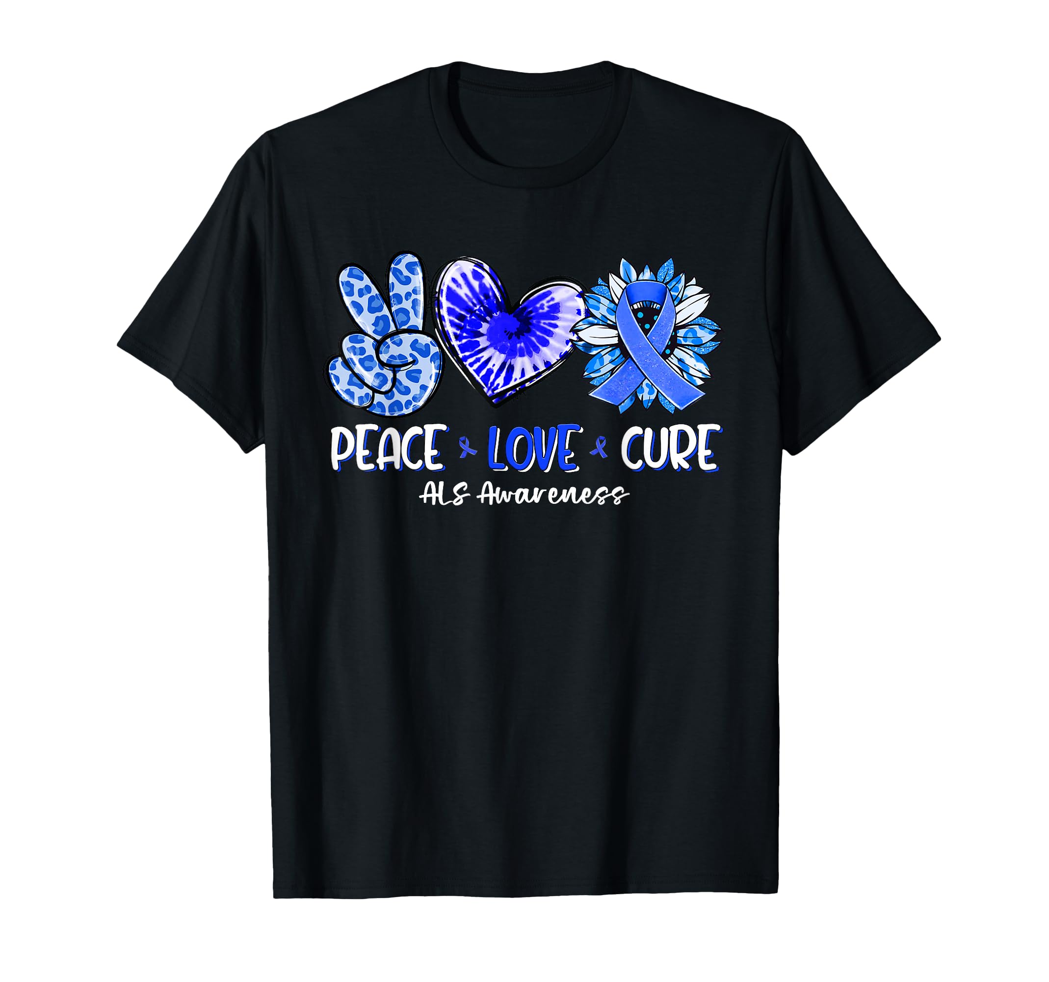 Peace Love Cure Sunflower Als Awareness T-Shirt - Trendy Graphic for Adults - T-Shirt, Sweatshirt, Hoodie