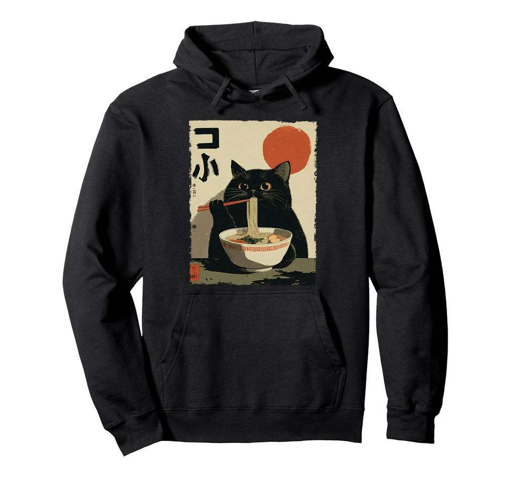 Cat Ramen Aesthetic Japanese Ukiyo E Artwork Hoodie - Graphic Print Unisex - T-Shirt, Sweatshirt, Hoodie