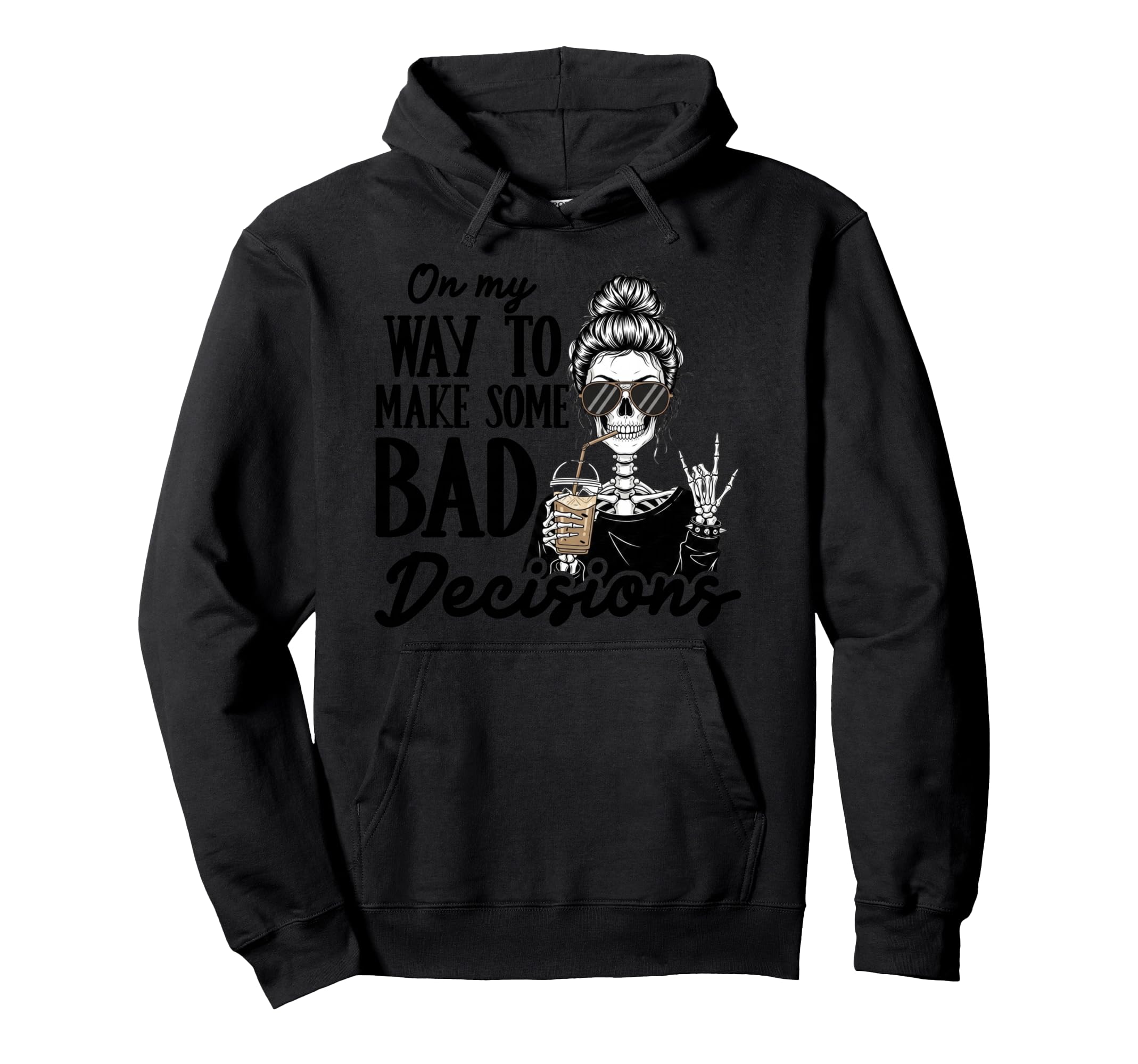 Skeleton Coffee Lover Rock Sign Hoodie - Custom Art Print for Adults - T-Shirt, Sweatshirt, Hoodie
