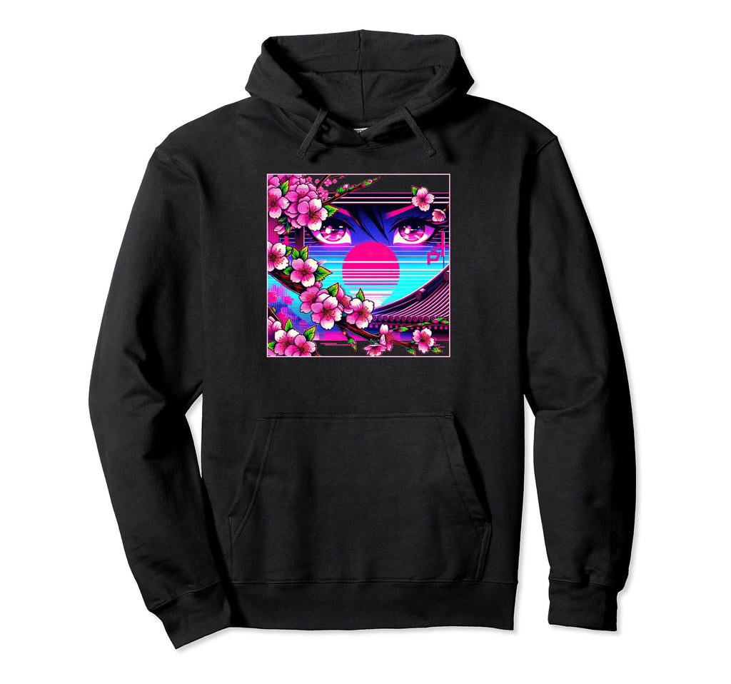 Sakura Synthwave Japanese Vaporwave Hoodie - Custom Art Print Men Women - T-Shirt, Sweatshirt, Hoodie