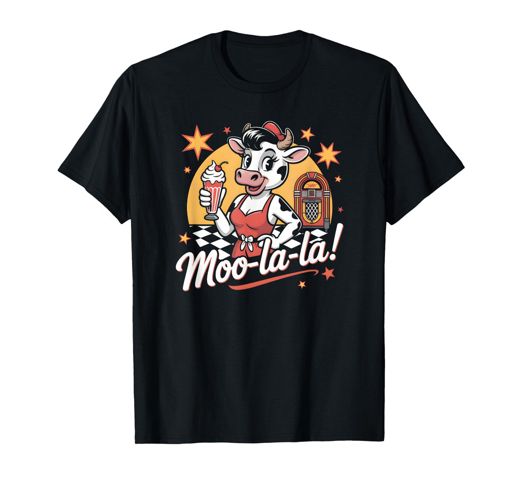 Moo La La Cow Milkshake Diner Pinup Fun T-Shirt - Unique Graphic for Adults - T-Shirt, Sweatshirt, Hoodie