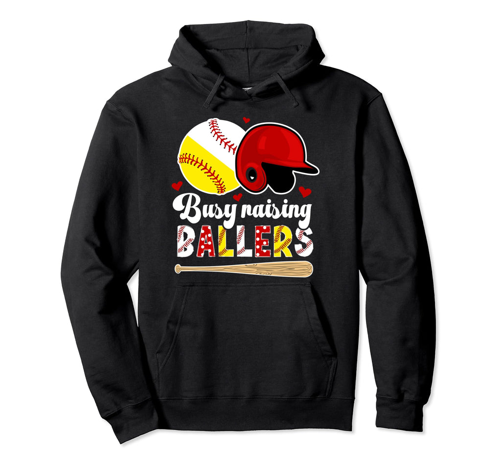 Busy Raising Ballers Baseball Softball Mom Hoodie - Minimalist Print Unisex - T-Shirt, Sweatshirt, Hoodie