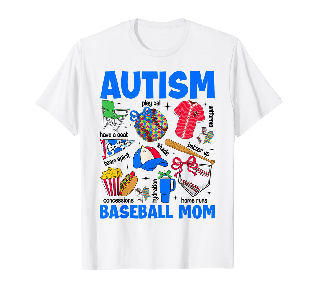 Autism Baseball Mom Mama Autism T-Shirt - Novelty Apparel Men Women - T-Shirt, Sweatshirt, Hoodie
