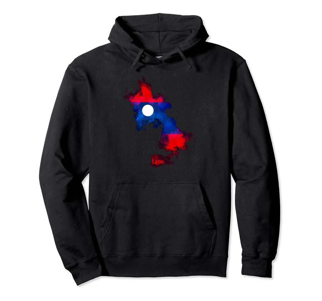 Laos Flag Distressed Map Hoodie - Casual Everyday Wear Unisex - T-Shirt, Sweatshirt, Hoodie