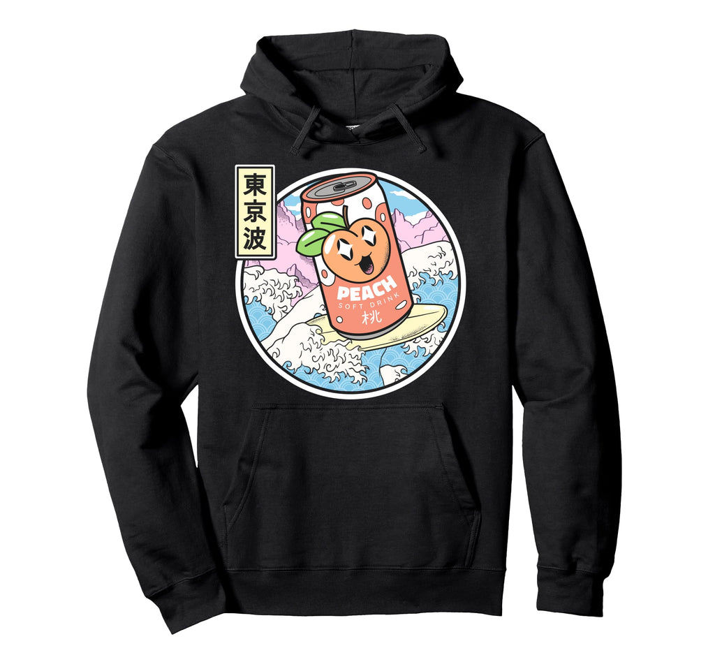 Surfing Peach Soda Japanese Waves Hoodie - Fun Novelty Design Men Women - T-Shirt, Sweatshirt, Hoodie
