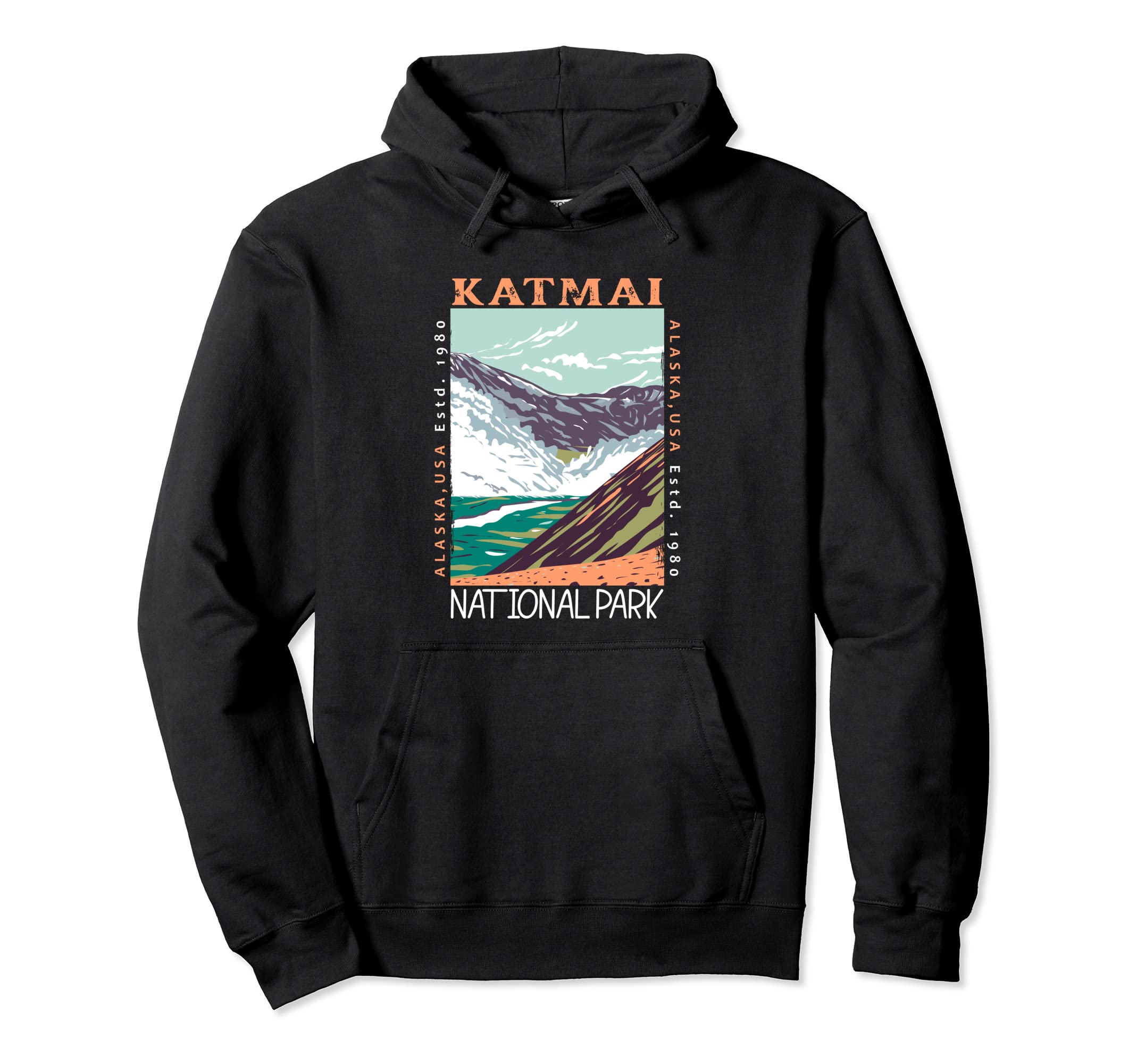 Katmai National Park Alaska Distressed Hoodie - Unique Graphic for Adults - T-Shirt, Sweatshirt, Hoodie