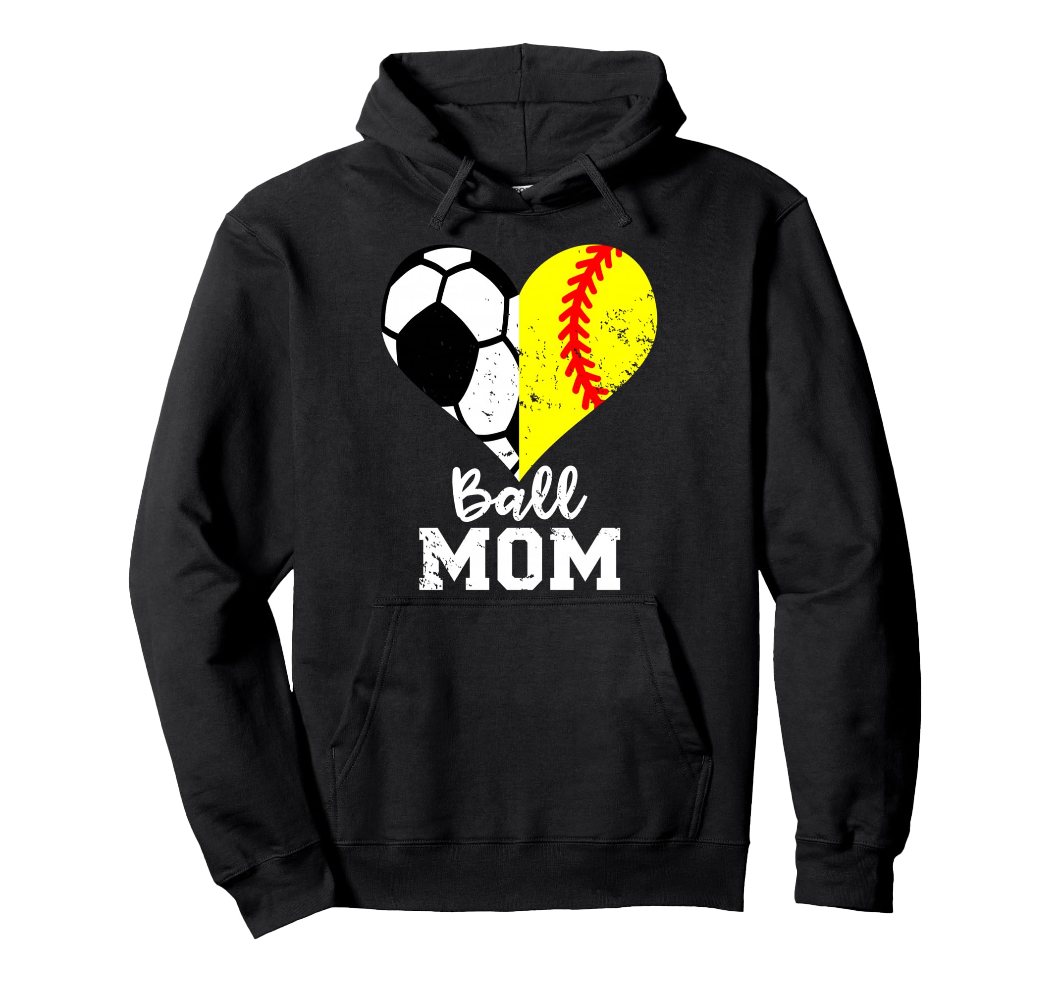 Ball Mom Heart Funny Softball Soccer Mom Hoodie - Unique Graphic Men Women - T-Shirt, Sweatshirt, Hoodie