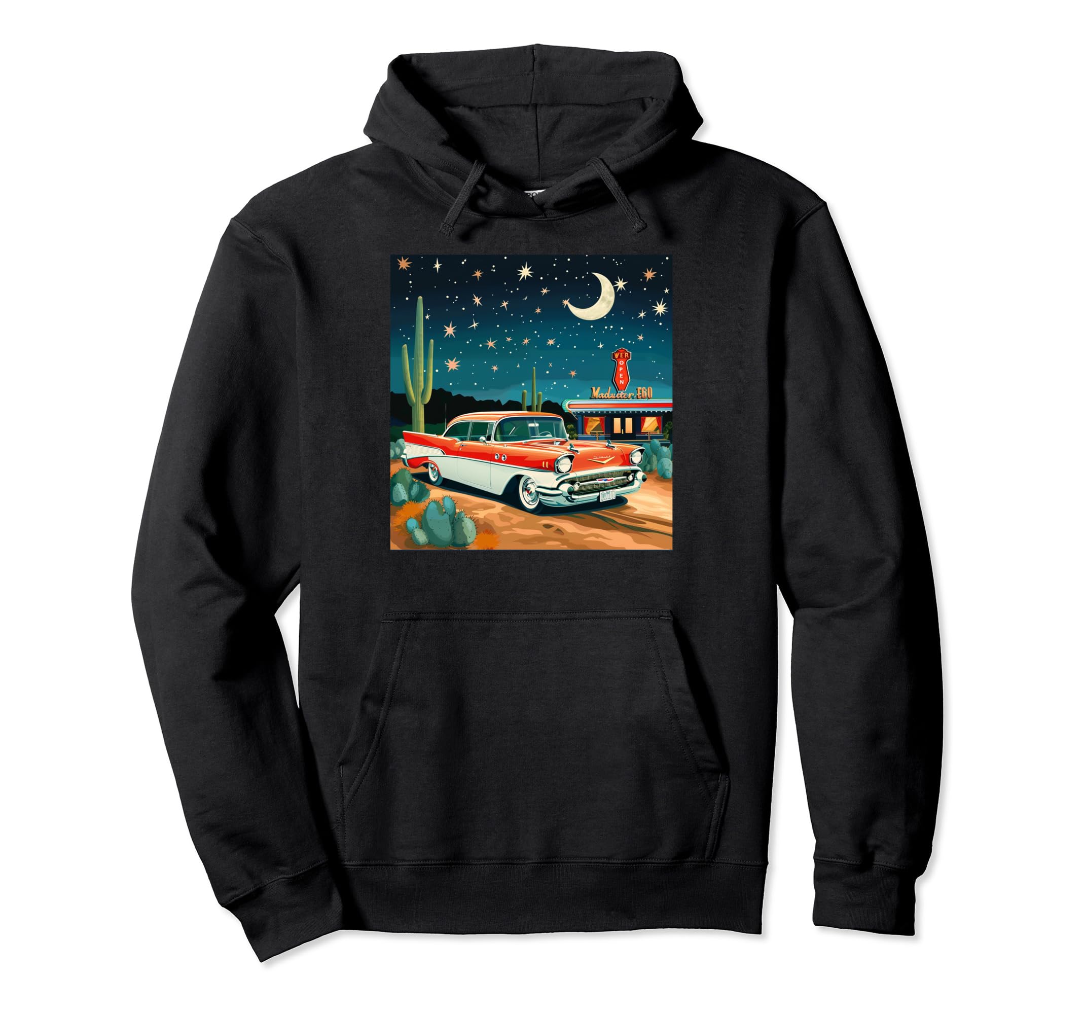 Diner Car Highway Attraction Night Hoodie - Casual Everyday Wear Men Women - T-Shirt, Sweatshirt, Hoodie