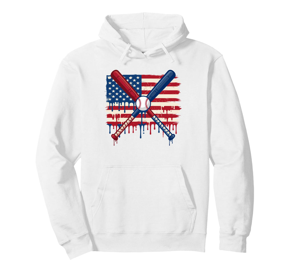 Baseball American Flag Dripping Ice Hoodie - Fun Novelty Design Men Women - T-Shirt, Sweatshirt, Hoodie