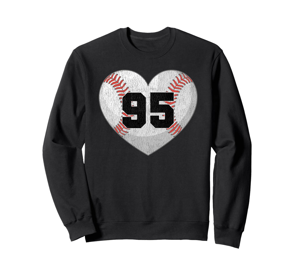 Baseball Number 95 Distressed Heart Sweatshirt - Custom Art Print Unisex - T-Shirt, Sweatshirt, Hoodie